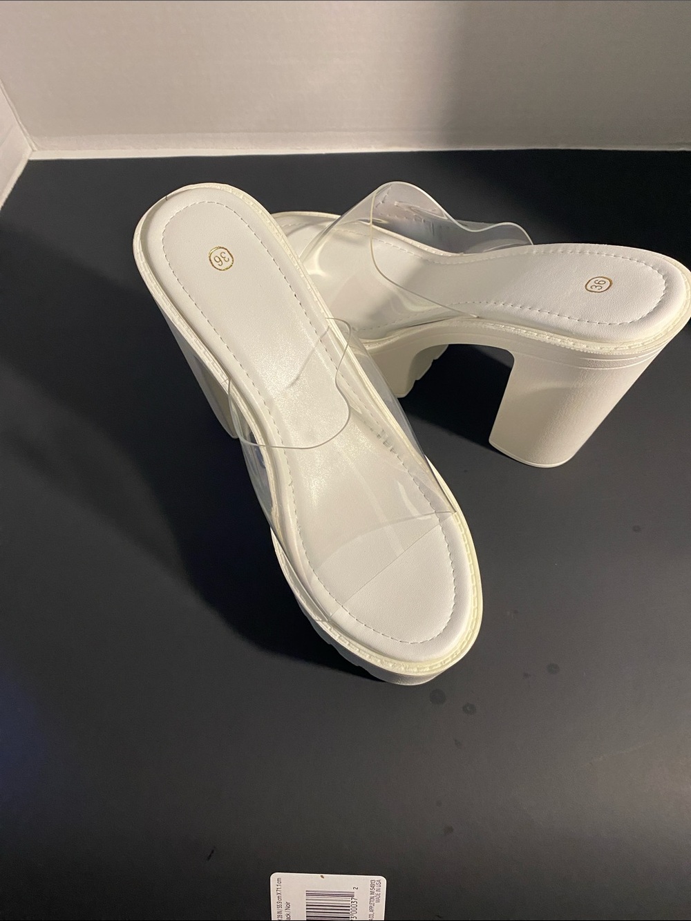 NEW chunky White Platform Heeled Sandals - Picture 3 of 4